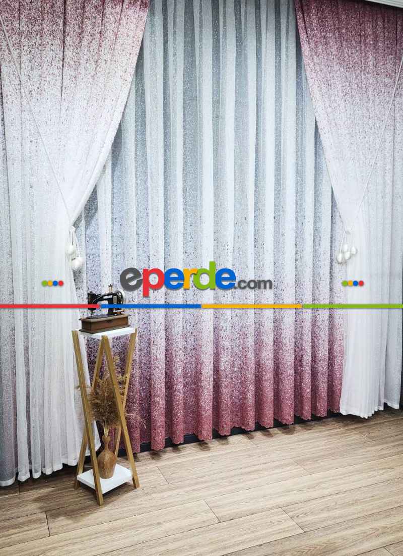 Mutfak - Üsten Dikim Renkli Pudra Püskürtme Tül Fon Perde