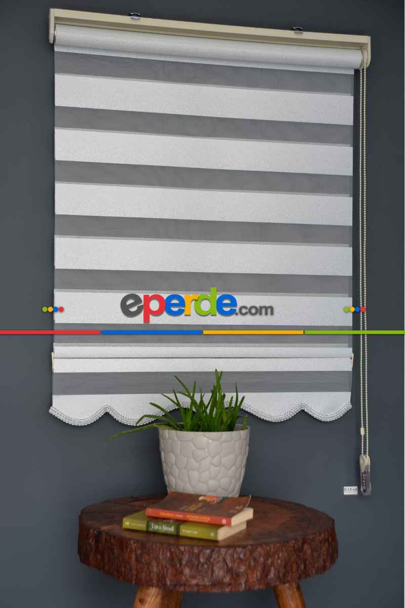 Halim Perdesan Sm-400 Beyaz & Gümüş Yaldız Renk Etekli Veya Eteksiz Zebra Stor Perde