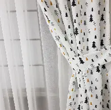 Kız, Erkek, Çocuk ve Bebek Odası Fon Perde - Çam Ağacı Desenli - Siyah Gri Sarı