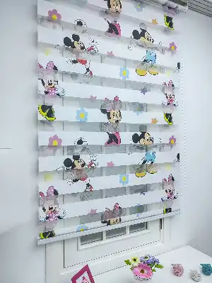 Zebra Perde- Dijital Mickey-mini Mouse Baskılı Zebra Perde- Mavi-sarı-pembe