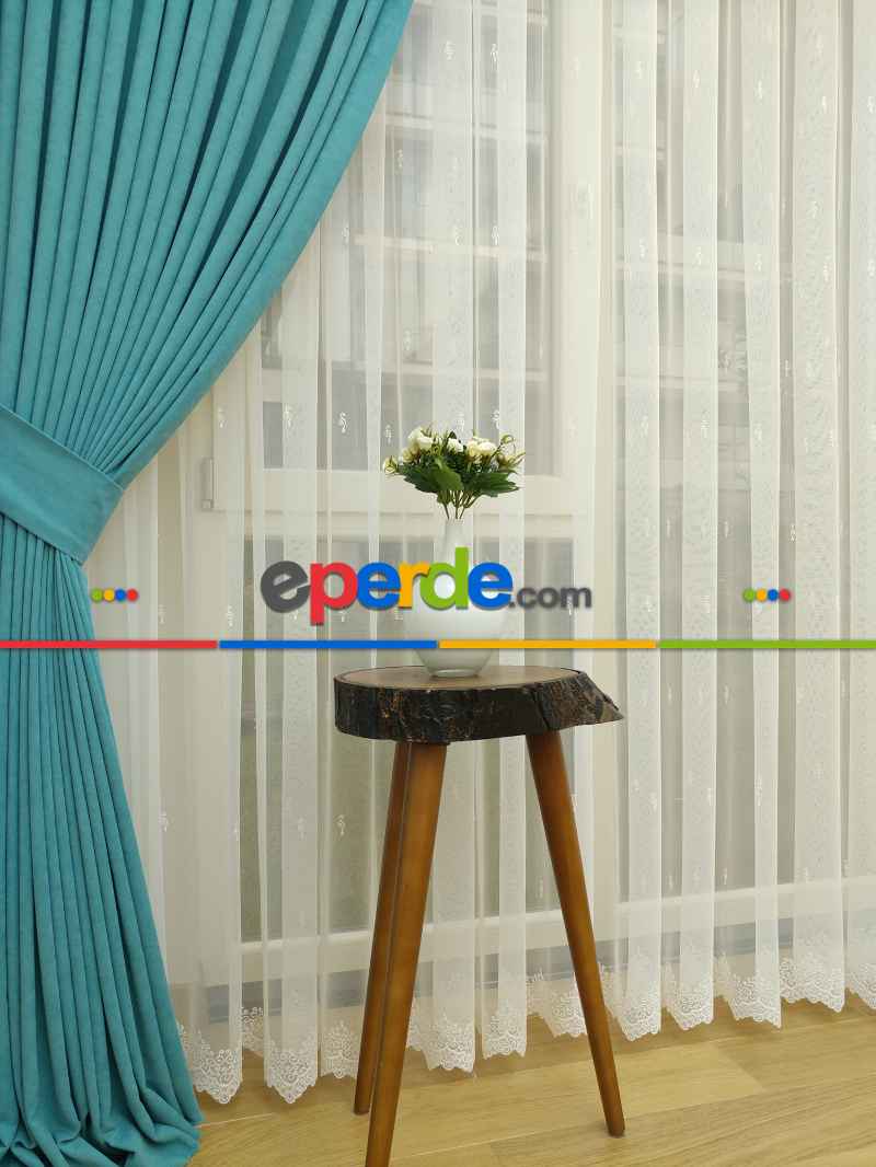 Açık Petrol Düz Sade Fon Perde Dökümlü ( Dökümlü Fon )- Petrol Mavisi