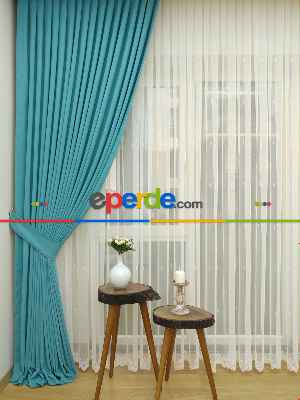 A Petrol - Düz Fon Perde ( Dökümlü Fon Perde)- Petrol Mavisi