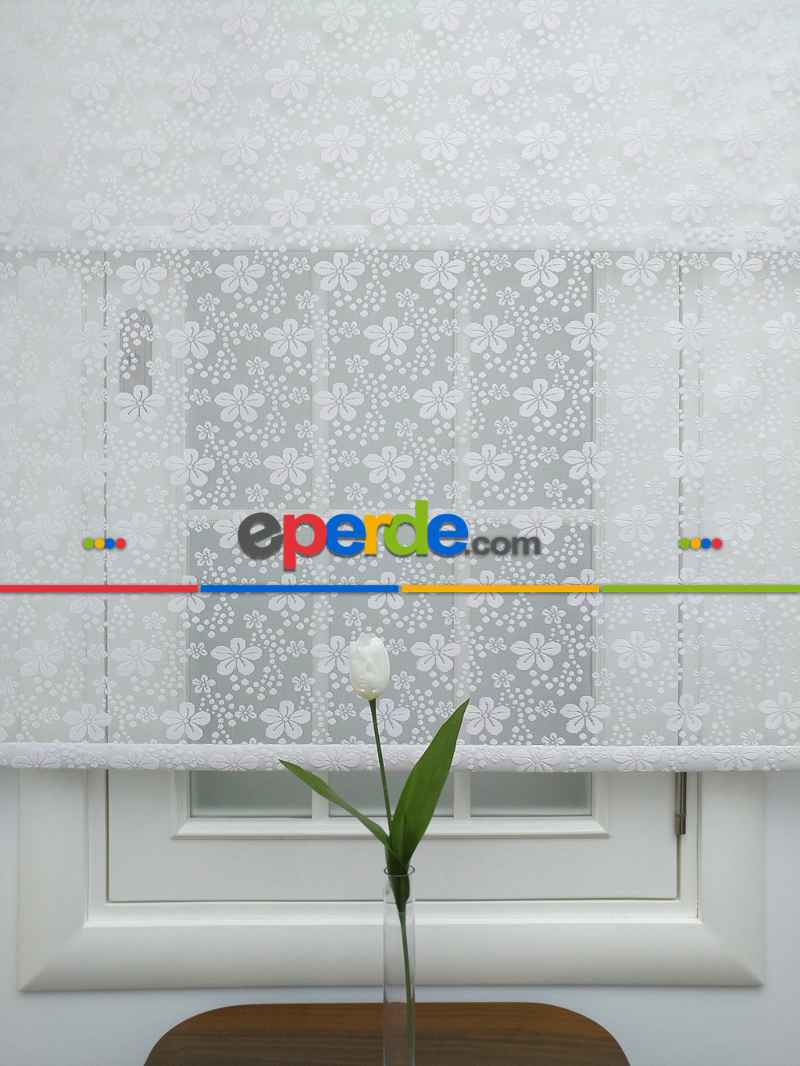 Jakar Örme Tül-feray 804 Pudra Çiftli Sistem Dantel Desenli Perde- Pudra