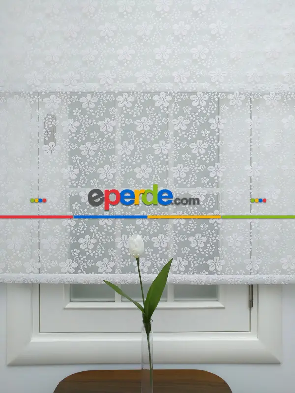 Jakar Örme Tül-feray 804 Pudra Çiftli Sistem Dantel Desenli Perde- Pudra