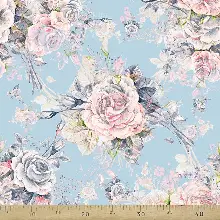 Çiçek Desenli Fon Perde Evm427 - Kumaşı Kalındır Duck Bezi Değildir.- Mavi-Pembe