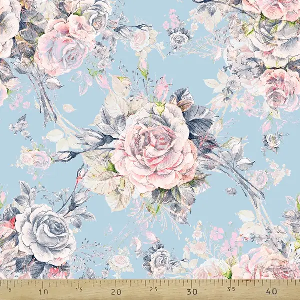 Çiçek Desenli Fon Perde Evm427 - Kumaşı Kalındır Duck Bezi Değildir.- Mavi-Pembe