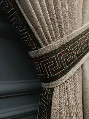 Modern Bordürlü Salon Fon Perdesi İkon 2021 Elıte- Siyah-kahve Koyu-açık Vizon