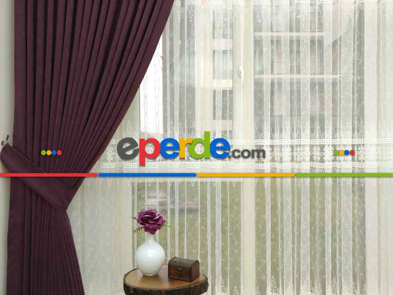 Mürdüm Rengi - Düz Fon Perde ( Dökümlü Fon Perde)- Mürdüm Koyu