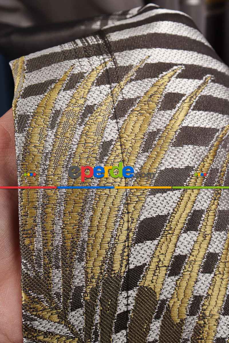 Salon - Hawai Füme-gri-gold Pano Fon Perde