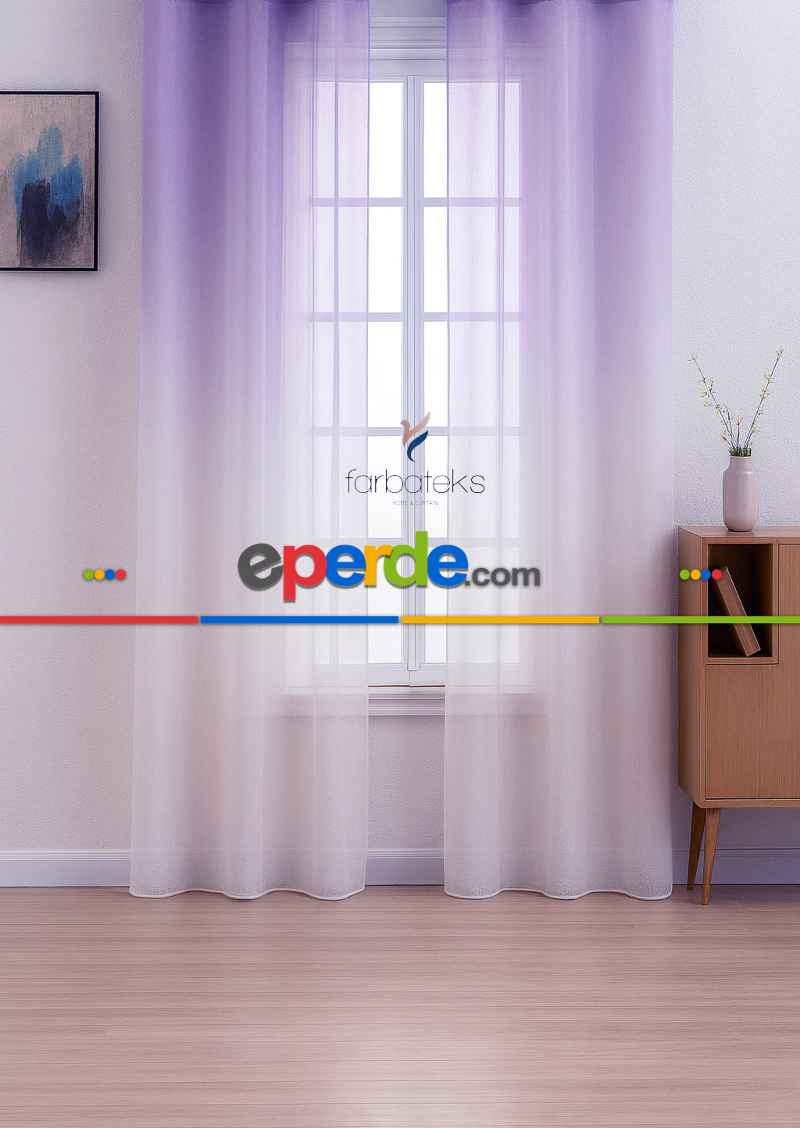 Lila Üstden Renk Geçişli Tül Perde