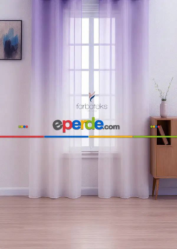 Lila Üstden Renk Geçişli Tül Perde