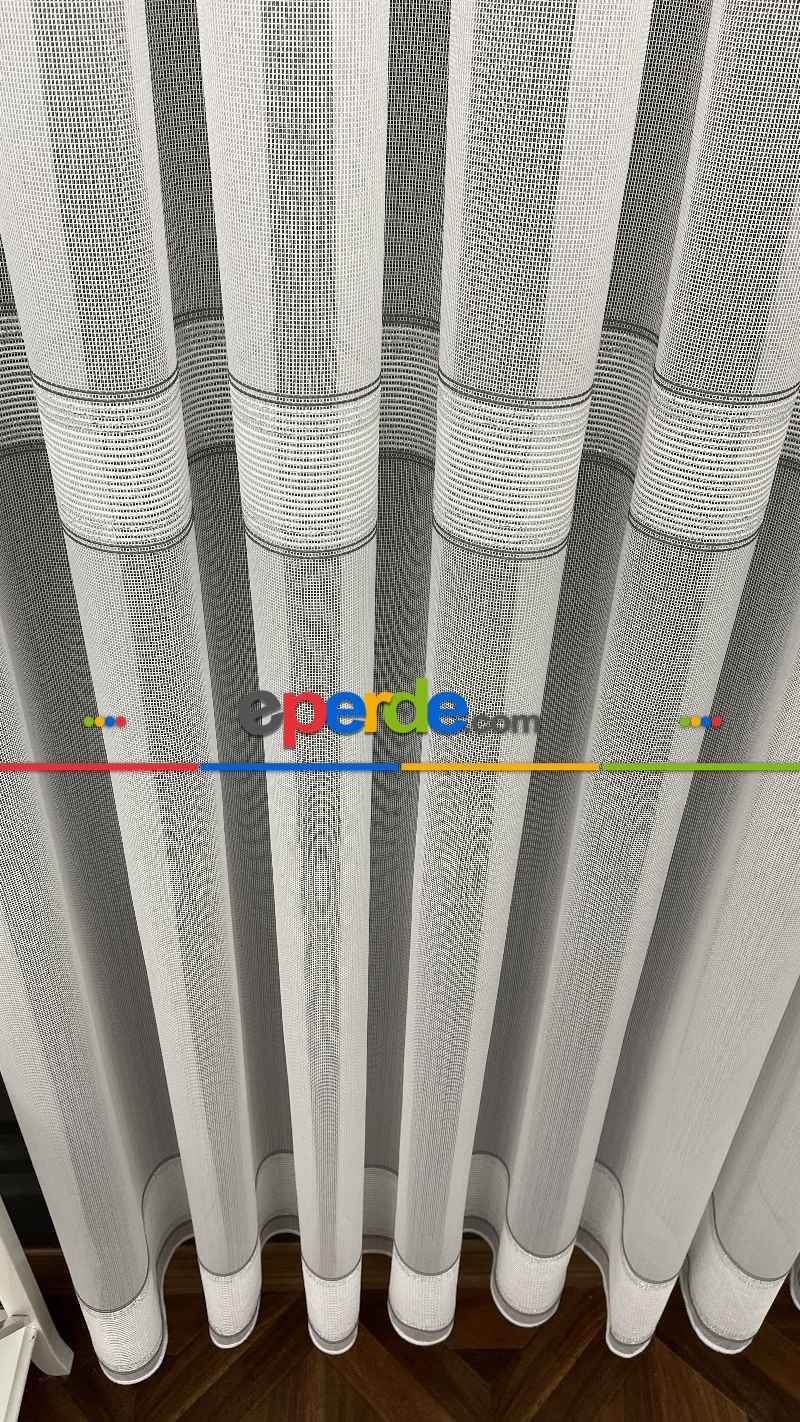 Oturma Odası - Premium Kalite Trend Perde Modelleri 2025 -enine Kumaş Bantlı Dokuma Tül Perde 03