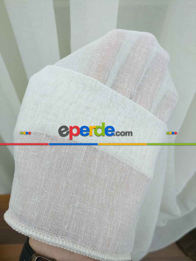 Mutfak - Krem - Keten Tül Perde- Krem Açık