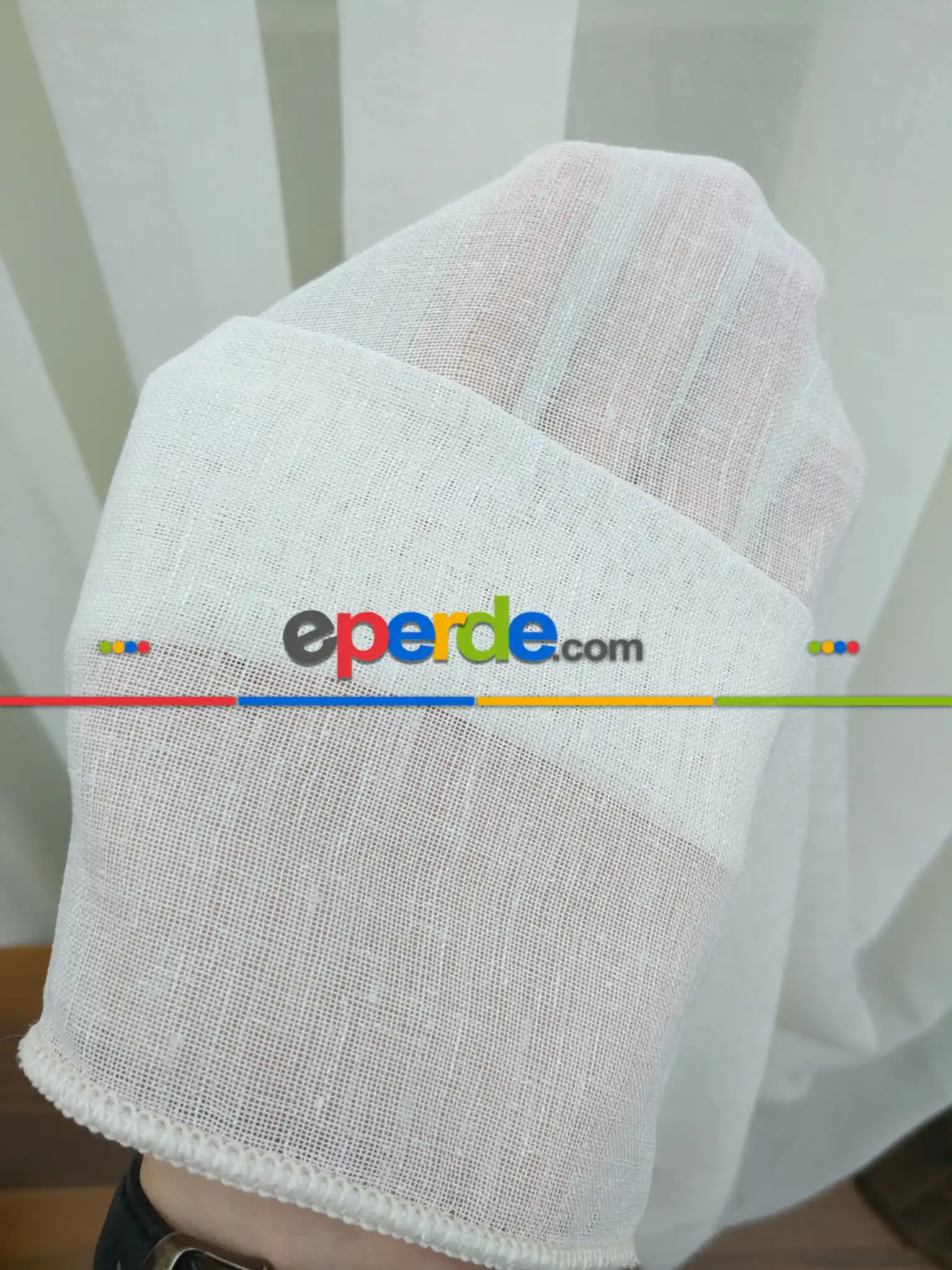 Salon Tül Perde - Koyu Krem - Keten Tül Perde- Krem Açık