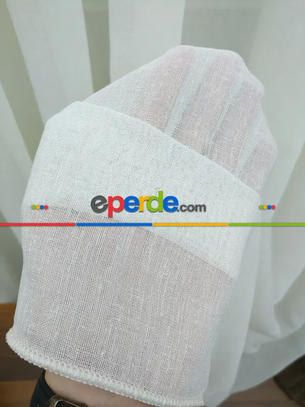 Salon Tül Perde - Koyu Krem - Keten Tül Perde- Krem Açık