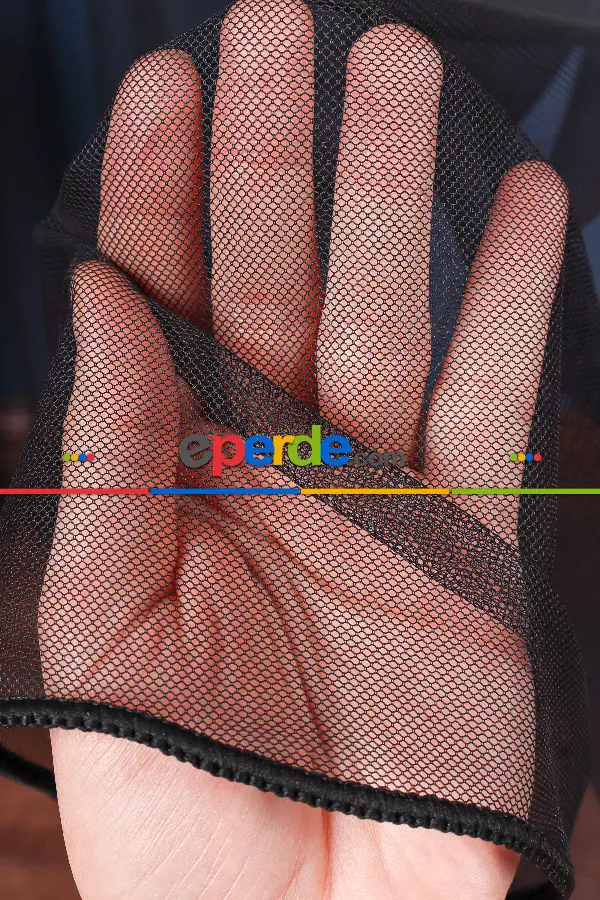 Dökümlü Siyah - Petek Zemin Grek Tül Perde