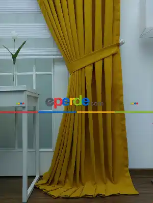 Hardal Sarısı Düz Fon Perde( Dökümlü Fon )- Hardal Sarısı