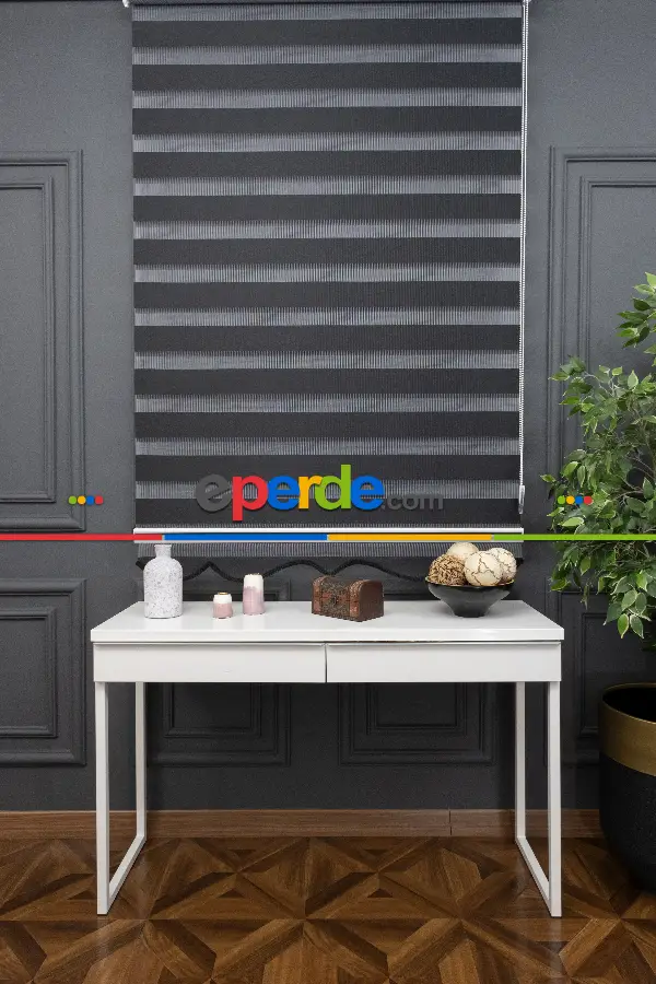 100x200 Hazır Siyah Bambu Zebra Perde