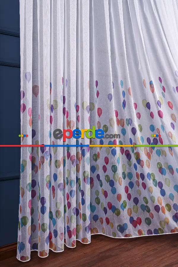 Balon Desenli Baskılı Tül Perde