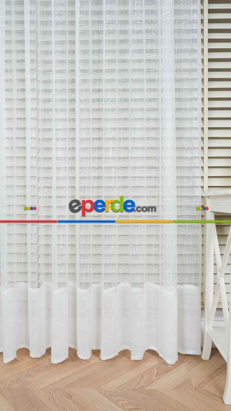 Ekru Etek Bantlı Tül Perde, Ağır Gramajlı Premium Seri