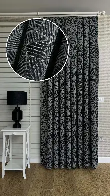 Dolcevita Siyah Gri Geometrik Desen Premium Jakar Dokuma Fon Perde
