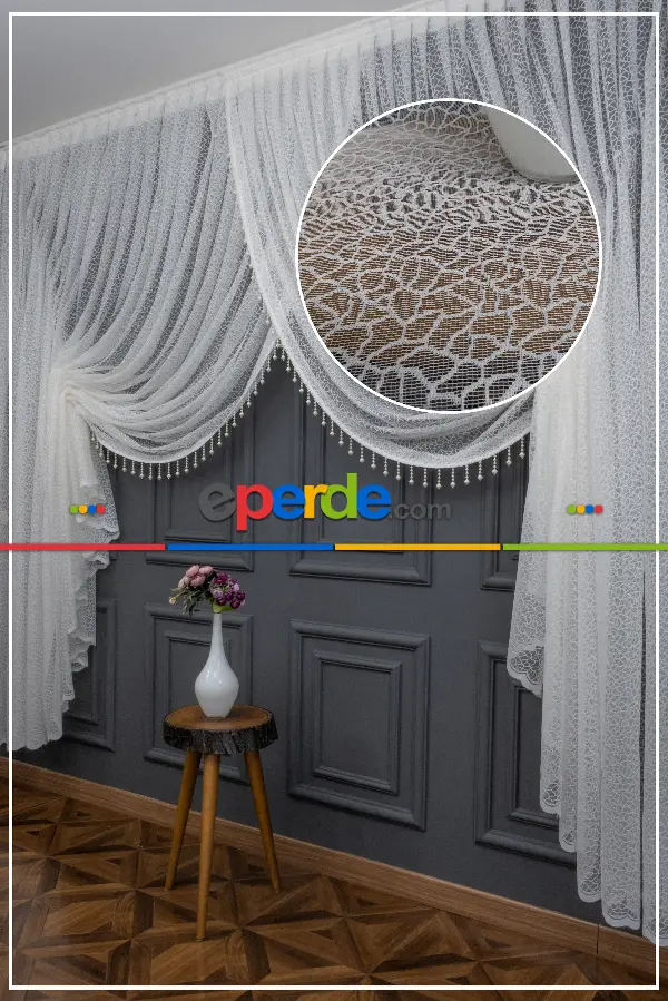 Kuvaze Perde Arı Peteği Model Yanki Tiyatro Tasarım - Beyaz-ekru