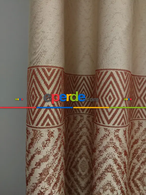 Kıremit Desenli Pano Fon Perde- Kiremit- Taş Rengi