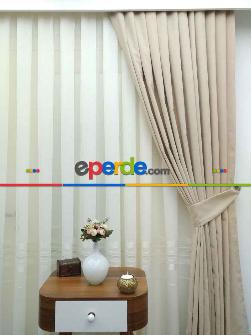 Açık Bej - Düz Fon Perde ( Dökümlü Fon )- Krem