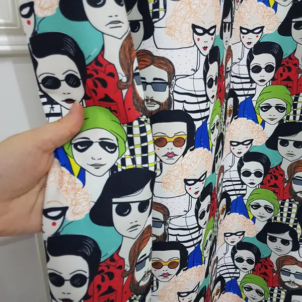 Popart Desenli Fon Perde Evm1112 Kumaşı Kalındır Duck Bezi Değildir- Siyah-Mavi-Kırmızı-Beyaz- Çok Renkli 3