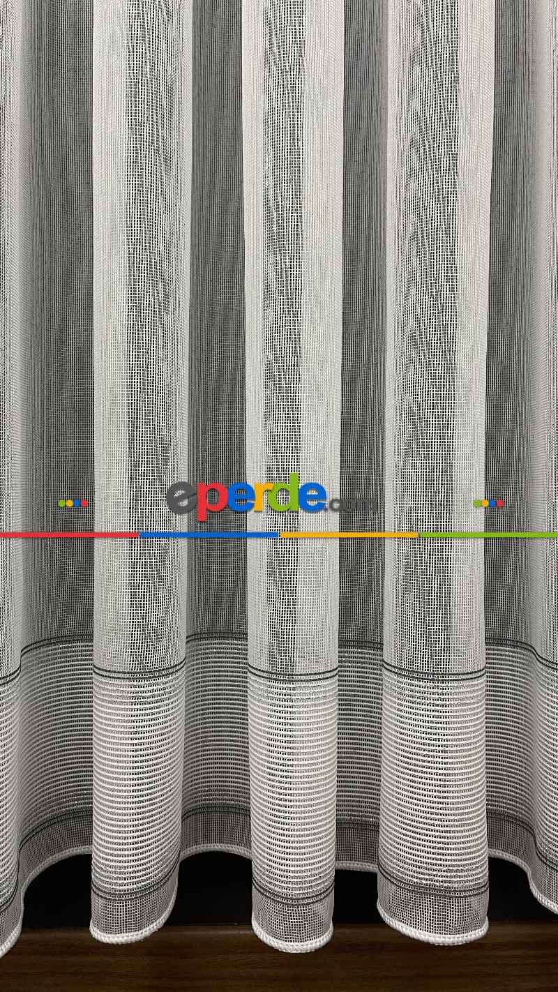 Oturma Odası - Premium Kalite Trend Perde Modelleri 2025 -enine Kumaş Bantlı Dokuma Tül Perde 03