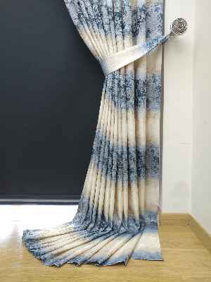 Patine Desenli Gökkuşagı Desenli Jakar Fon Perde Mavi Koyu