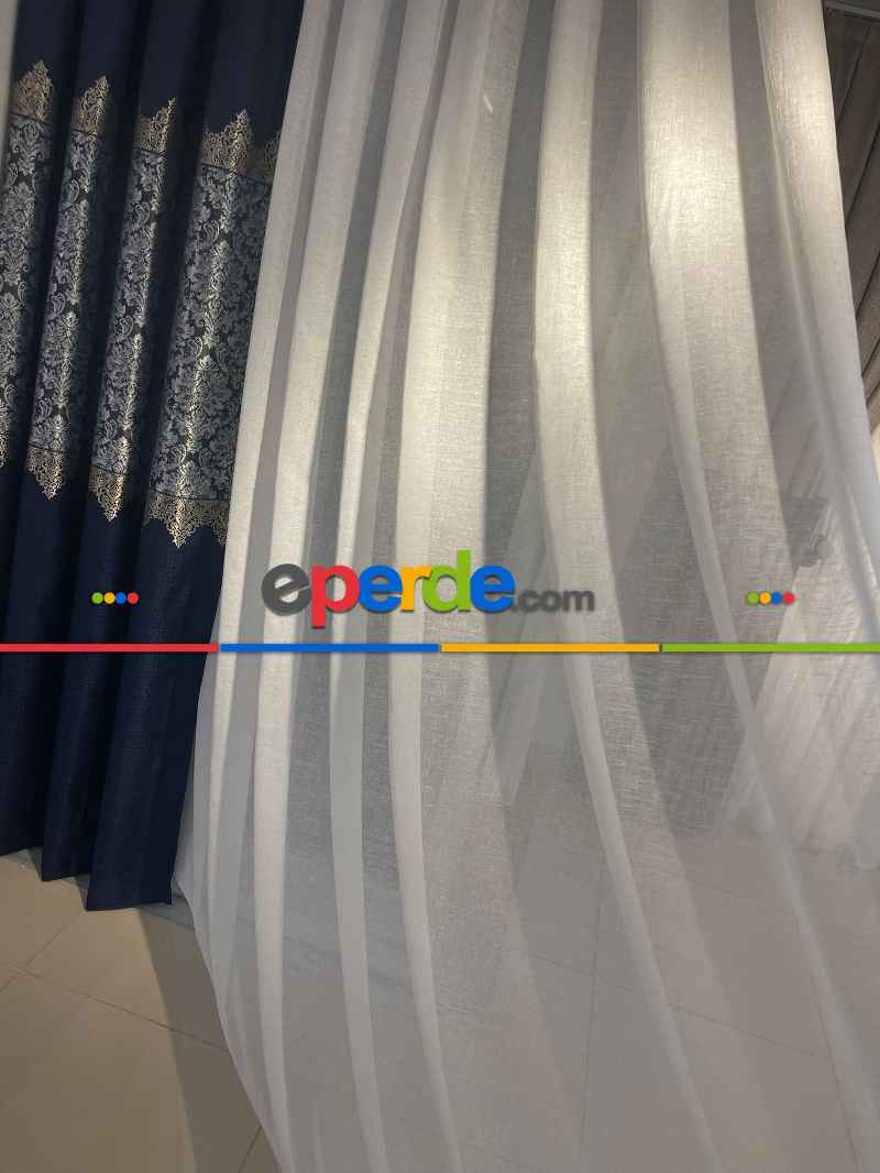 Salon - Keten Zemin Dökümlü Ağır Gramajlı Tül Perde