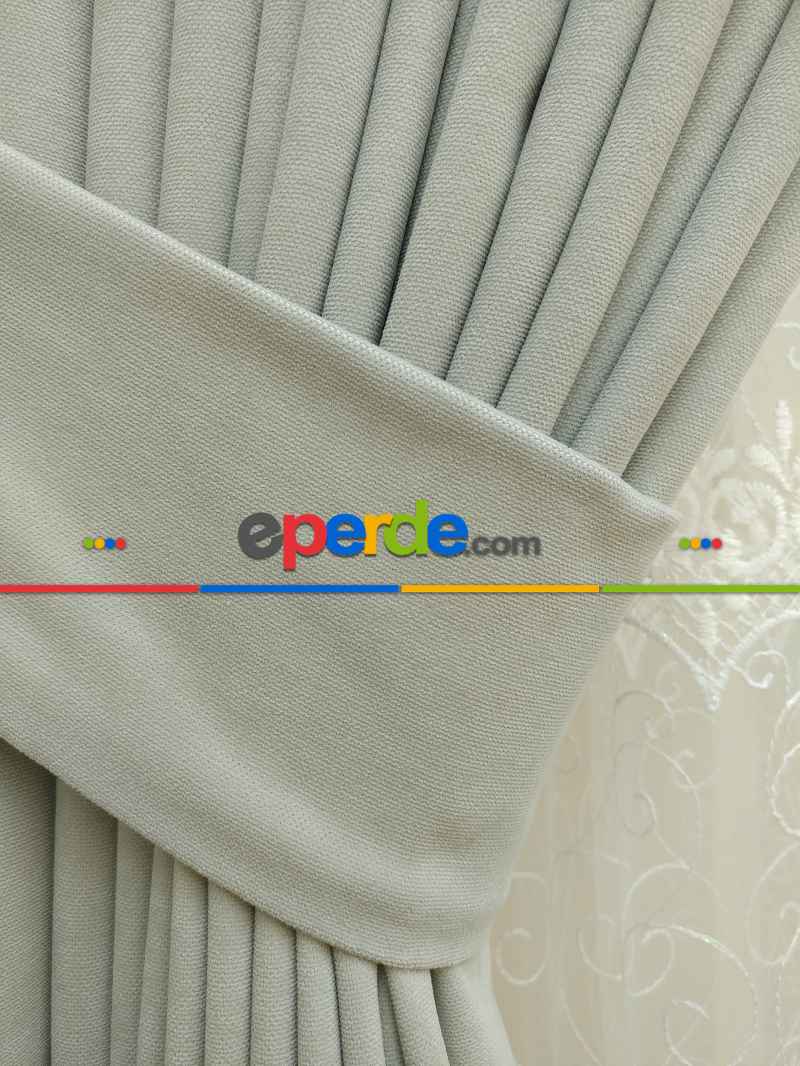 Salon Açık Gri - Düz Fon Perde (  Dökümlü Fon Perde)- Gri Açık