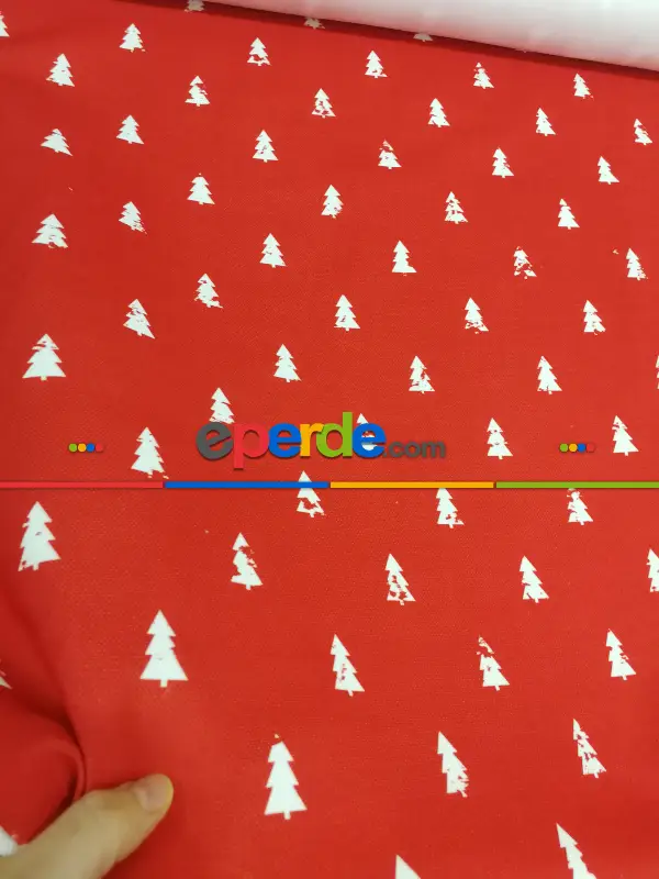 Çam Ağacı Desenli Fon Perde Evm751-5 Kumaşı Kalındır Duck Bezi Değildir- Beyaz-Bordo