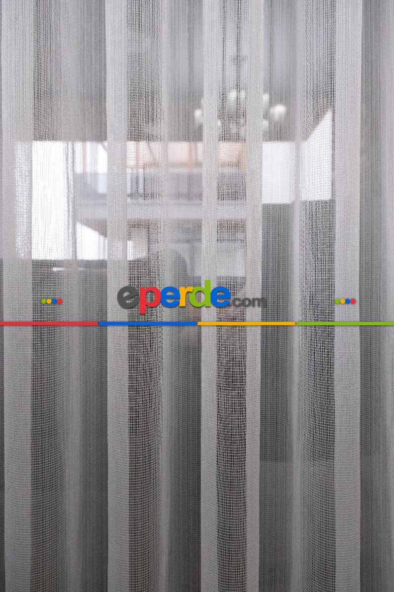 Çizgili Düz Tül Perde - Sedef Simli Tül - Ütü İstemez - Kurşunlu Tül