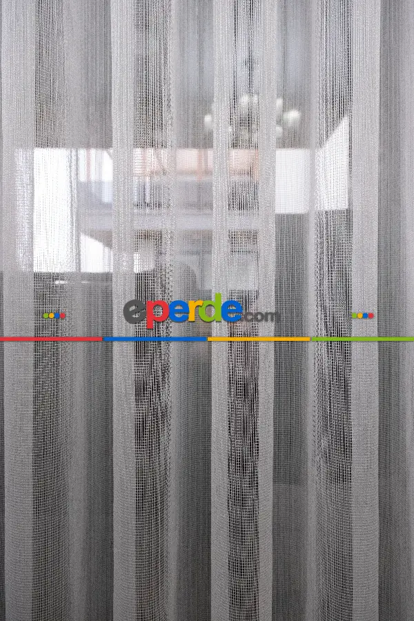 Çizgili Düz Tül Perde - Sedef Simli Tül - Ütü İstemez - Kurşunlu Tül