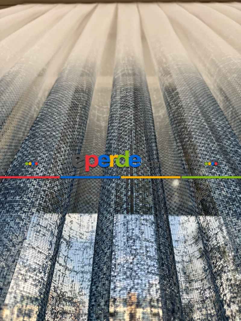 Mavi Degrade Geçişli Tül Perde, Fransız Örme Tül