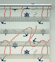 Bebek Odası Zebra Perde - Çapa Baskılı Zebra Perde- Mavi-Kırmızı-Beyaz