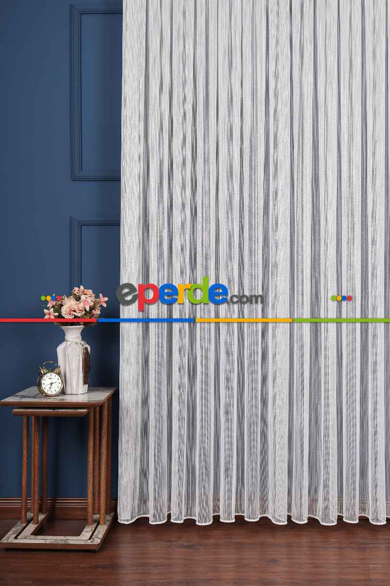 Salon Tül - Zümrüt Gümüş Simli Düz Tül Perde