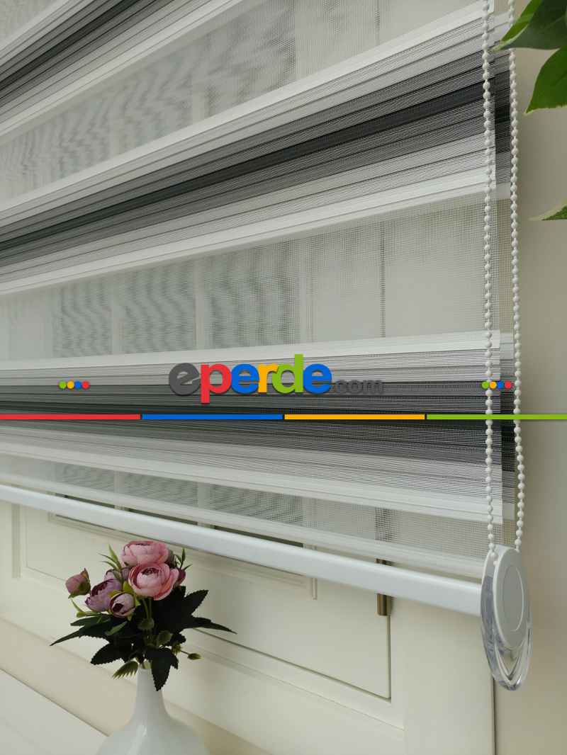 Zebra Perde -antrasit Siyah Geçişli Pileli Zebra (kalın Doku Zeminli)- Siyah