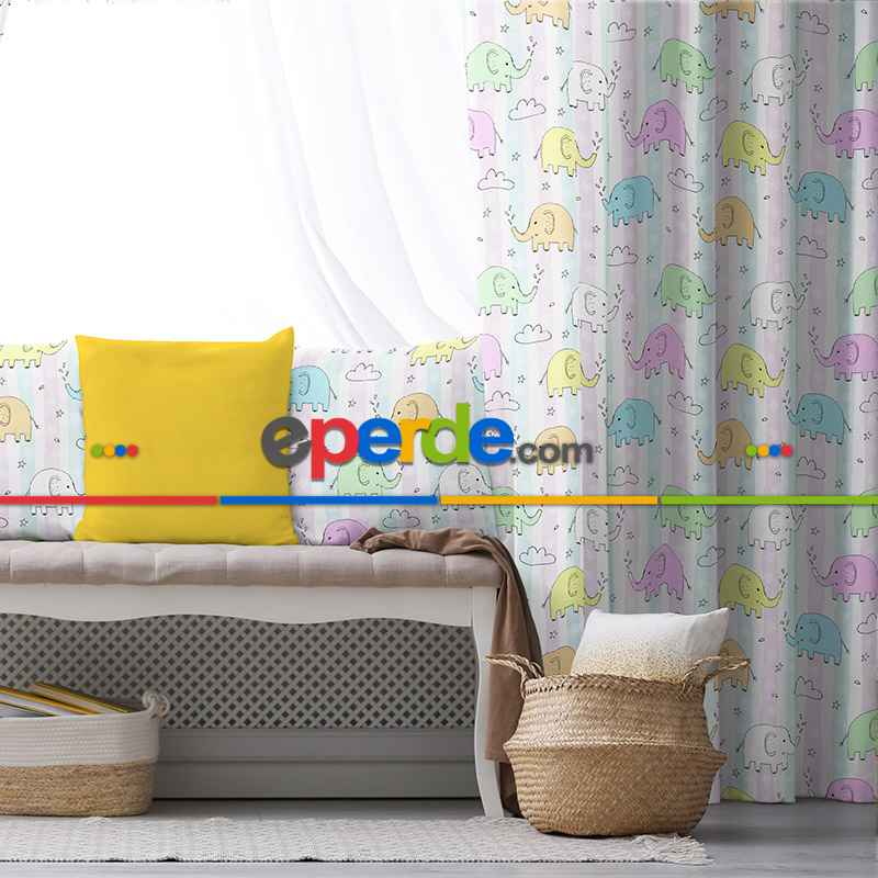 Çocuk Desenli Fon Perde Evim916 Kumaşı Kalındır Duck Bezi Değildir- Mavi-beyaz