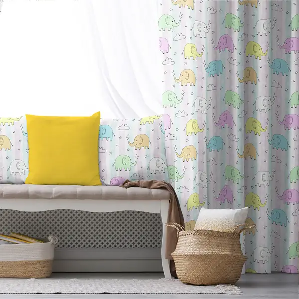 Çocuk Odası - Çocuk Desenli Fon Perde Evim916 Kumaşı Kalındır Duck Bezi Değildir- Mavi-beyaz