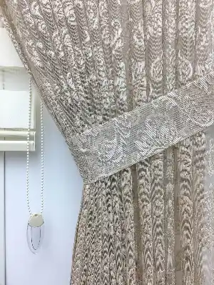 Dantel Damask Desen Tül Fon Perde - Bej- Bej