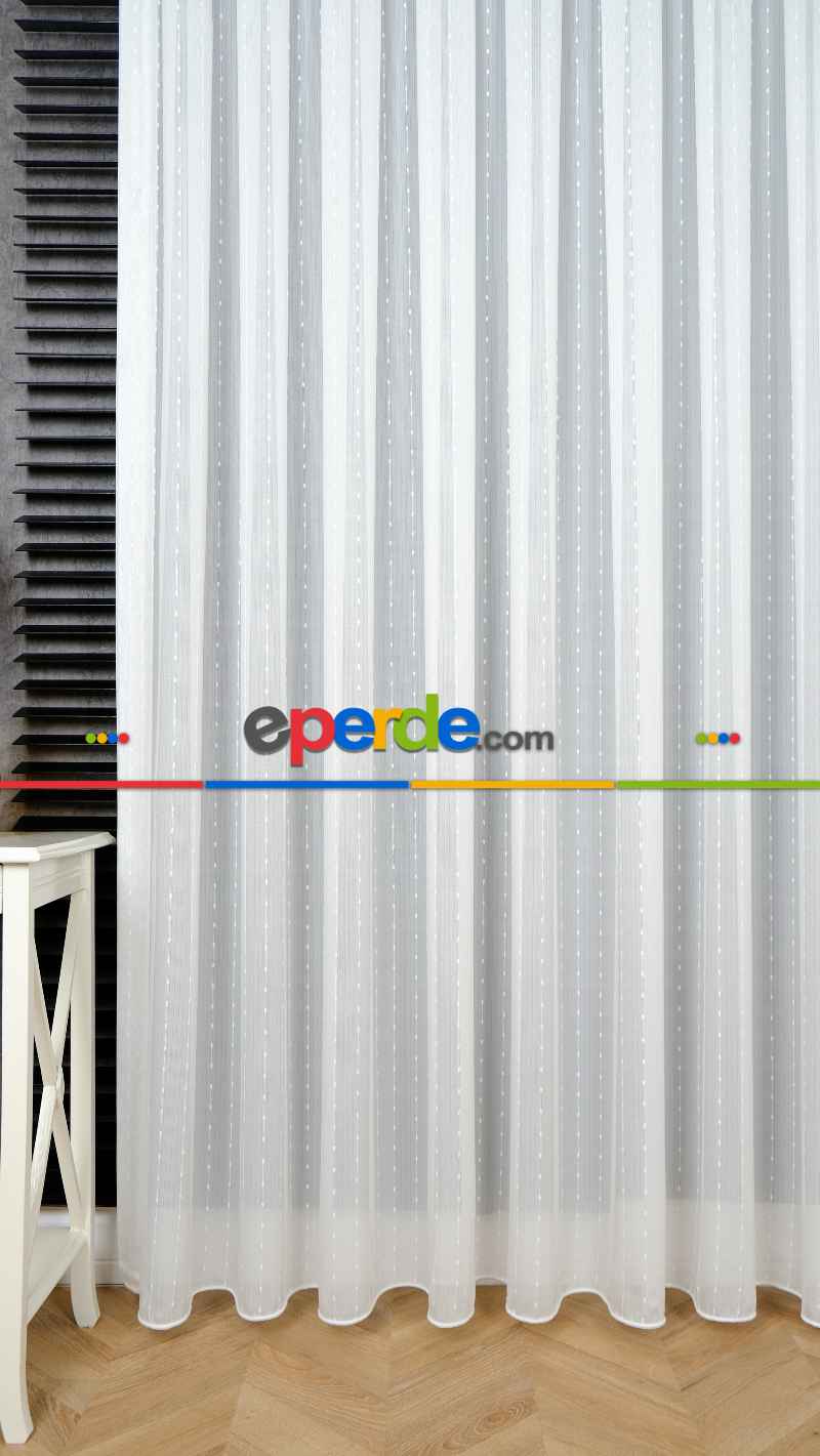 Nokta Tasarım Dokulu Zarif Çizgili Tül Perde Mars