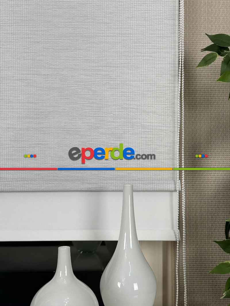 Ekru Gri Çiftli Sistem Tül Stor Perde, Standart Metal Kasalı Yüksek Kalite Kornişe Kolay Montaj Seçenekli