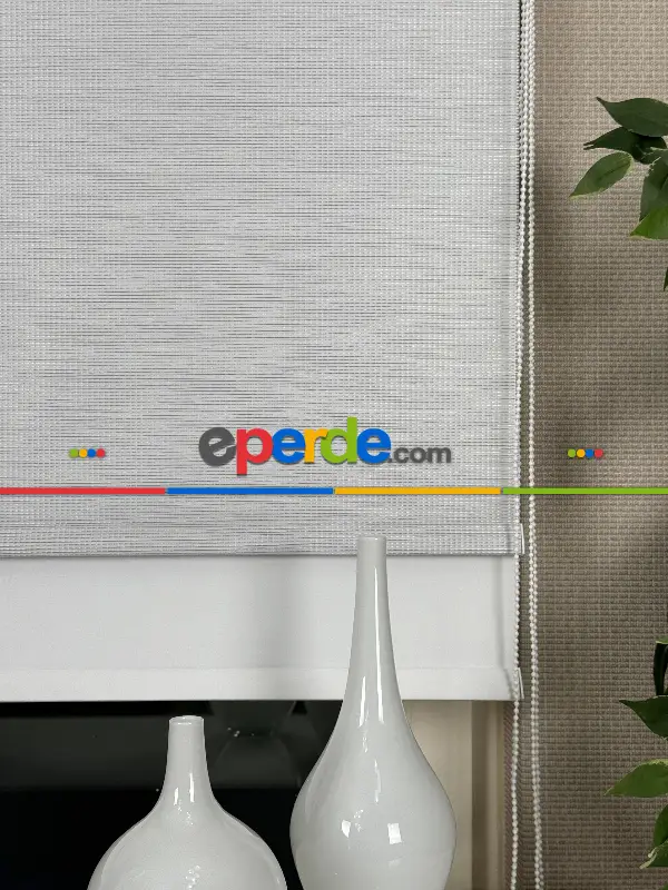 Ekru Gri Çiftli Sistem Tül Stor Perde, Standart Metal Kasalı Yüksek Kalite Kornişe Kolay Montaj Seçenekli