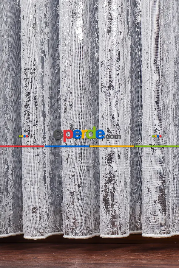 Salon Tül - Empoli Dijital Baskılı Tül Perde Ekru-gümüş