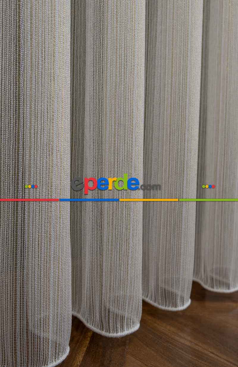 Çizgi Altın Gold Simli Çelik Sim Pırıltılı Işıltılı Çizgili Tül Tasarım Perde