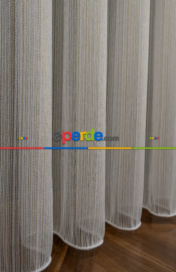 Çizgi Altın Gold Simli Çelik Sim Pırıltılı Işıltılı Çizgili Tül Tasarım Perde