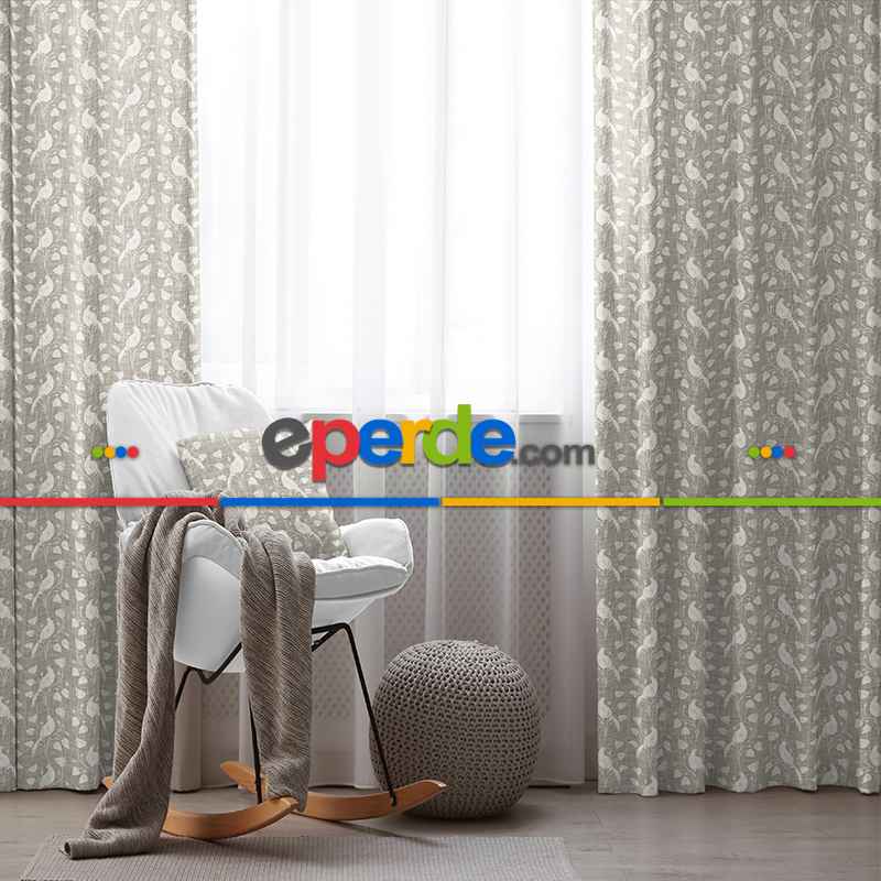 Oturma Odası Fon Perde Evim1597 Kumaşı Kalındır Duck Bezi Değildir- Mavi-beyaz